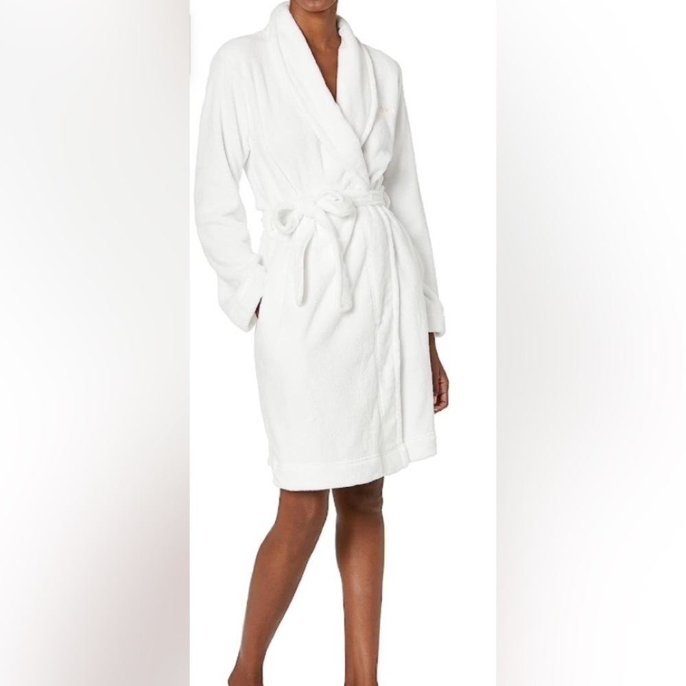 Calvin Klein Women's Logo Belted Fluffy Super Soft Spa Robe White M/L Textured